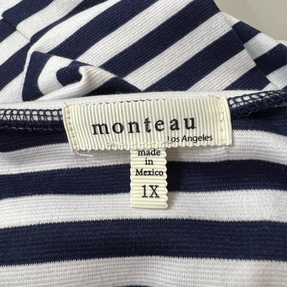 (D29) ModCloth/Monteau Navy & White Striped Coach Tour Dress - Picture 6 of 7